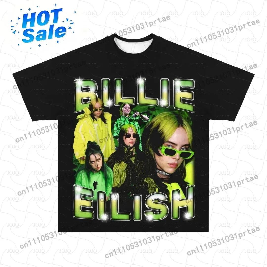 Street Fashion Men 2025 - บิลลี่ ไอลิชเสื้อยืดลายเรโทร 2025 ฤดูร้อนผู้ชายผู้หญิงเสื้อผ้าฮิปฮอป Y2k แฟชั่นสตรีทสไตล์ผ้าฝ้ายเสื้อยืดสีดำ