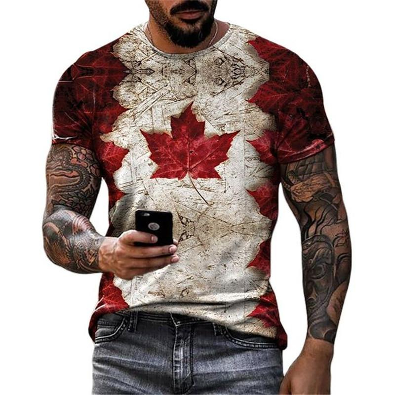 Retroแคนาดาธงเสื้อยืด 3Dพิมพ์S - Street Fashion Canada บทวิจารณ์และราคา