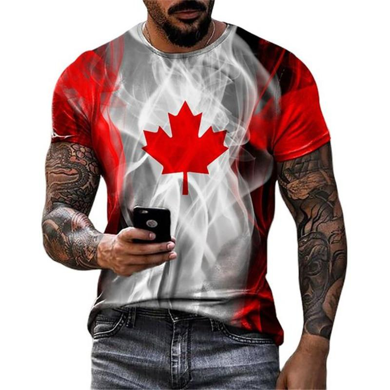 Retroแคนาดาธงเสื้อยืด 3Dพิมพ์S - Street Fashion Canada บทวิจารณ์และราคา