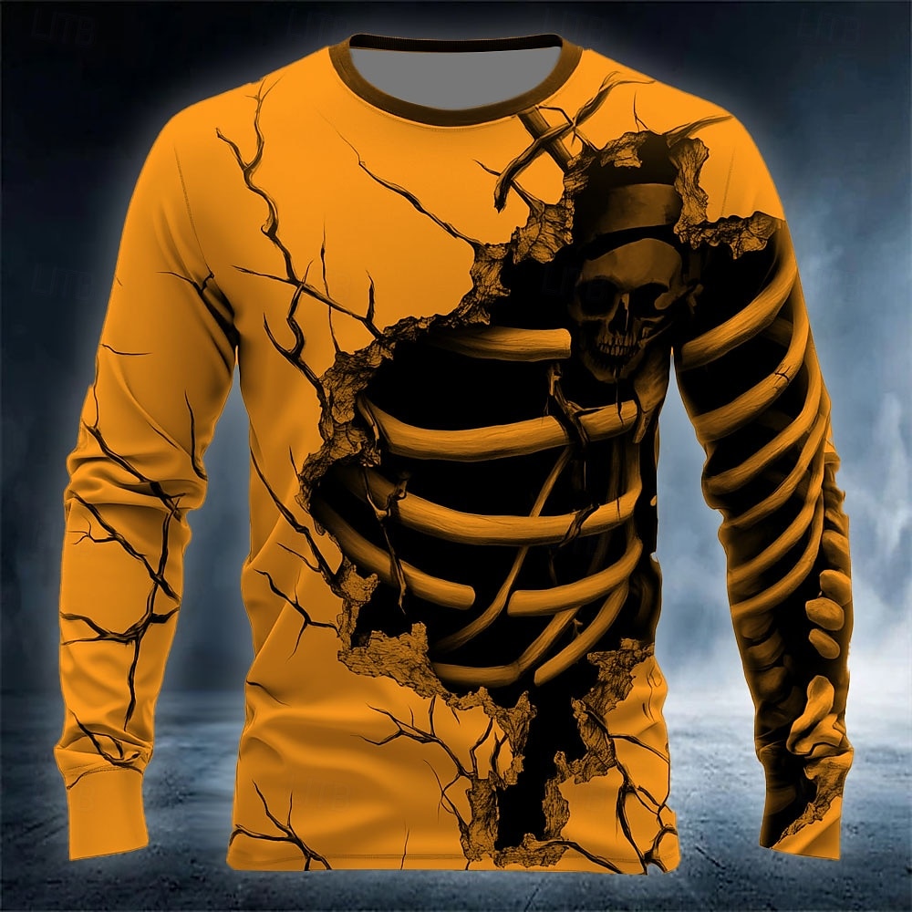เสื้อยืดผู้ชายลายหัวกะโหลก 3D  - Street Fashion Y2K บทวิจารณ์และราคา