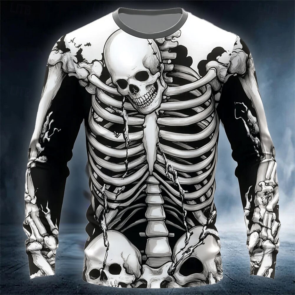 เสื้อยืดผู้ชายลายหัวกะโหลก 3D  - Street Fashion Y2K บทวิจารณ์และราคา